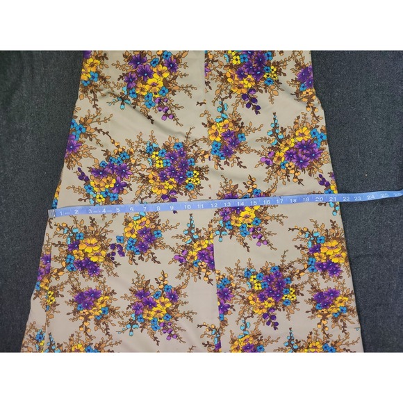 Vintage 60s 70s Handmade Maxi Dress Beige Floral Ruffles Purple Yellow S - Picture 11 of 13